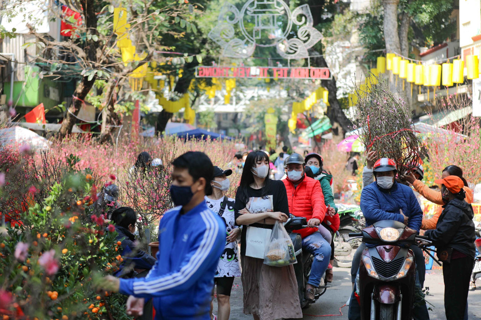 Người dân náo nức đi chợ hoa Tết truyền thống. (Ảnh: Thanh Tùng/TTXVN)