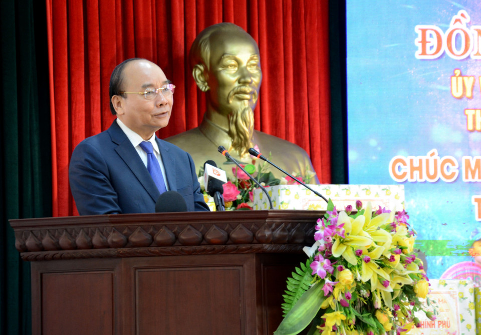 Thủ tướng Nguyễn Xuân Phúc phát biểu tại Bộ Chỉ huy Bộ đội Biên phòng thành phố Đà Nẵng. (Ảnh: Quốc Dũng/TTXVN)