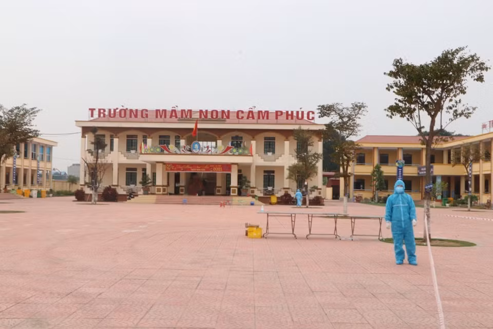 Khu cách ly tập trung Trường Mầm non Cẩm Phúc (huyện Cẩm Giàng). (Ảnh: Mạnh Minh/TTXVN)