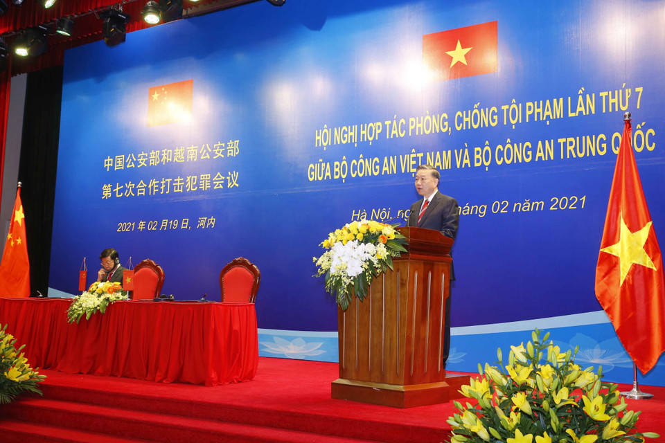 Đại tướng Tô Lâm, Ủy viên Bộ Chính trị, Bộ trưởng Bộ Công an Việt Nam, phát biểu. (Ảnh: Doãn Tấn/TTXVN)