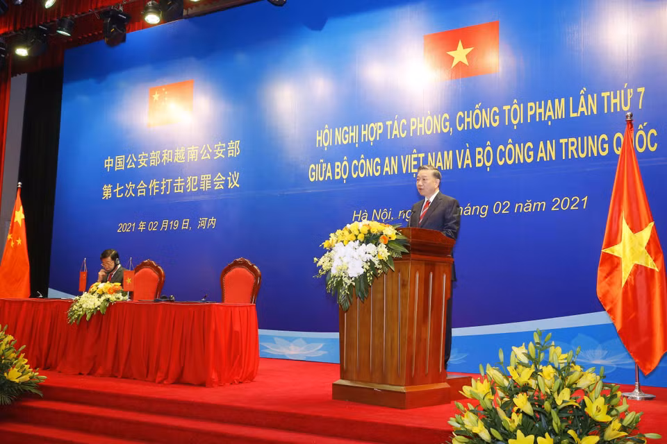 Đại tướng Tô Lâm, Ủy viên Bộ Chính trị, Bộ trưởng Bộ Công an Việt Nam, phát biểu. (Ảnh: Doãn Tấn/TTXVN)