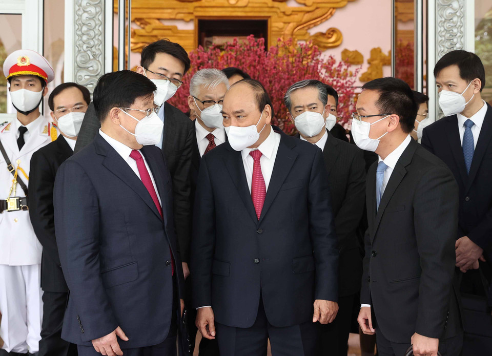 Thủ tướng Nguyễn Xuân Phúc và Bộ trưởng Công an Trung Quốc Triệu Khắc Chí tại buổi tiếp. (Ảnh: Thống Nhất/TTXVN)