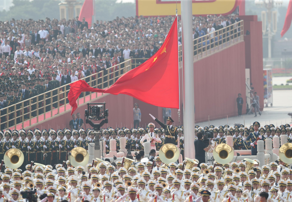 Lễ thượng cờ nhân kỷ niệm 70 năm Quốc khánh nước Cộng hòa Nhân dân Trung Hoa tại Quảng trường Thiên An Môn ở thủ đô Bắc Kinh, ngày 1/10/2019. (Nguồn: THX/TTXVN)