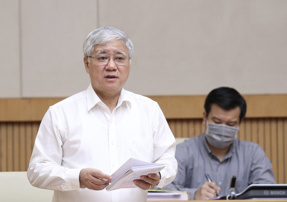 Ông Đỗ Văn Chiến, Bí thư Trung ương Đảng, Chủ tịch UBTW MTTQ Việt Nam, Phó Chủ tịch Hội đồng Thi đua-Khen thưởng Trung ương phát biểu. (Ảnh: Dương Giang/TTXVN)