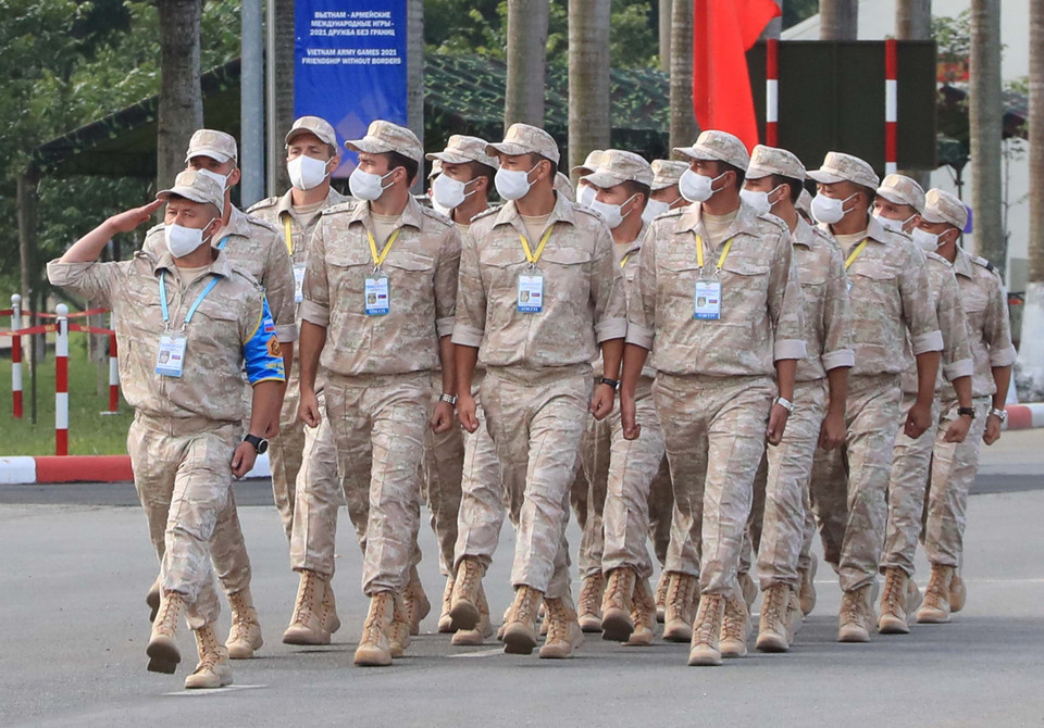 Đội tuyển quân đội Liên bang Nga tại lễ khai mạc. (Ảnh: Trọng Đức/TTXVN)