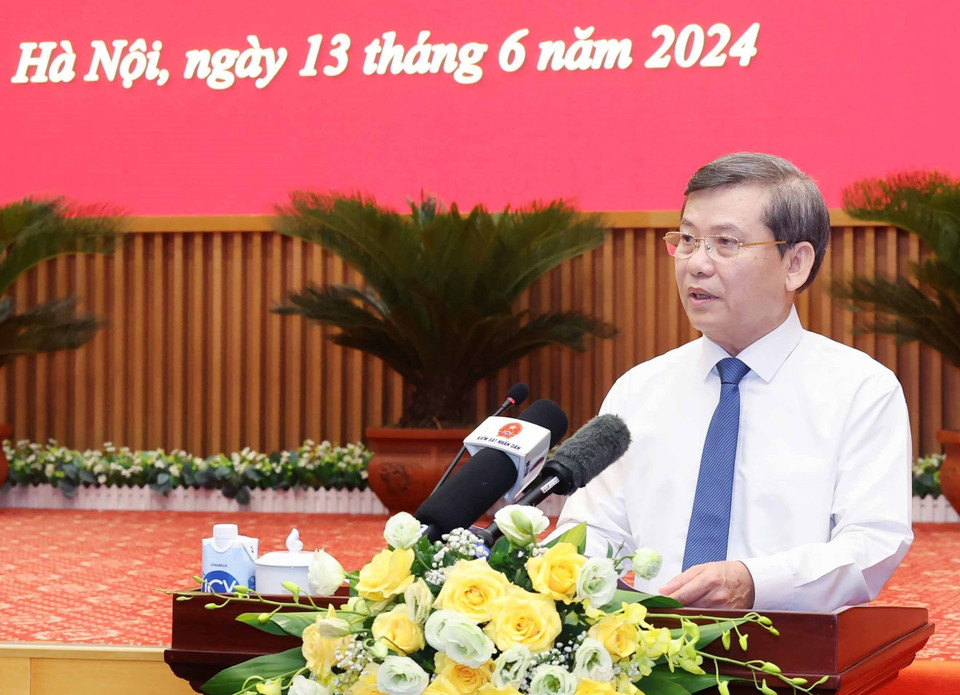 Viện trưởng Viện Kiểm sát Nhân dân Tối cao Lê Minh Trí trình bày báo cáo. (Ảnh: Nhan Sáng/TTXVN)