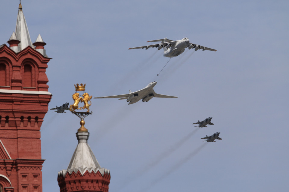 Hình ảnh tại buổi tổng duyệt kỷ niệm 77 năm Chiến thắng phát xít trên quảng trường Đỏ. (Ảnh: Trần Hiếu/TTXVN)