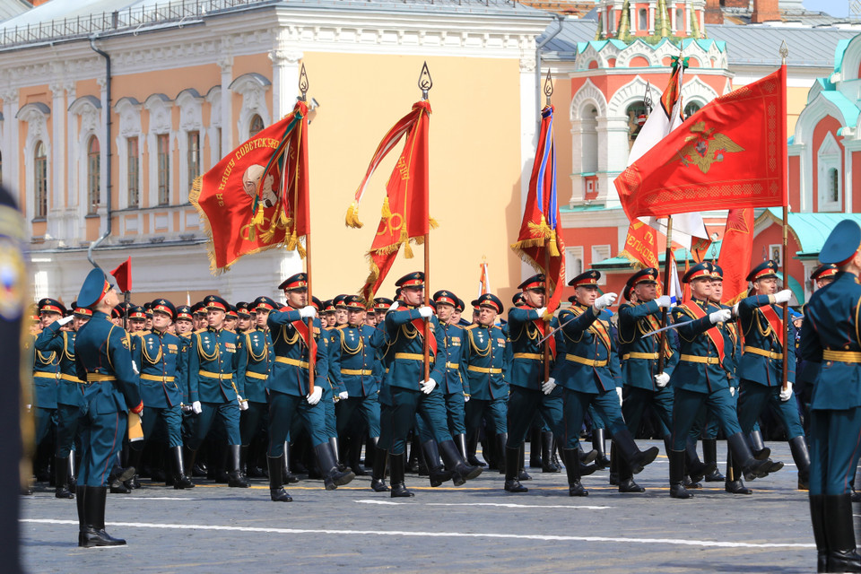 Khối học viện, nhà trường tham gia buổi tổng duyệt trên Quảng trường Đỏ. (Ảnh: Trần Hiếu/TTXVN)