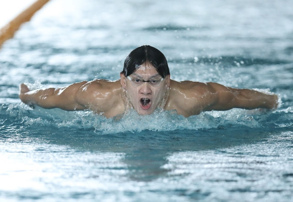 Vận động viên giàu kinh nghiệm Hoàng Quý Phước được kỳ vọng sẽ giúp tuyển bơi gia tăng số lượng huy chương. (Ảnh: Minh Quyết/TTXVN)