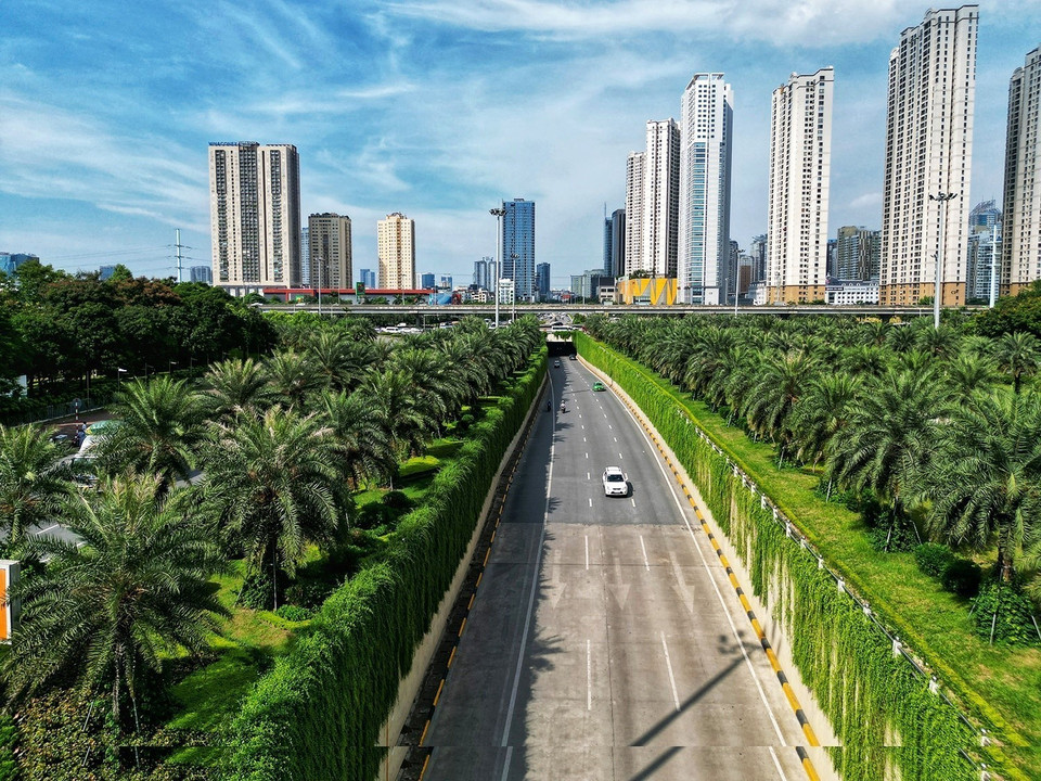 Những tuyến đường xanh mát đang xuất hiện nhiều ở Hà Nội. (Ảnh: Tuấn Anh/TTXVN)