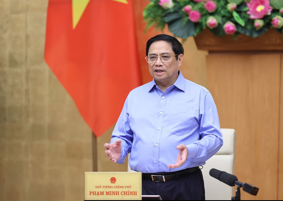 Thủ tướng Phạm Minh Chính chủ trì phiên họp Chính phủ chuyên đề về xây dựng pháp luật tháng 8/2022. (Ảnh: Dương Giang/TTXVN)