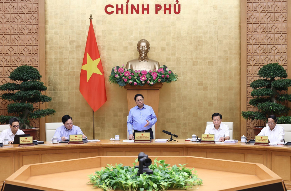 Sáng 24/8, tại Hà Nội, Thủ tướng Phạm Minh Chính chủ trì phiên họp Chính phủ chuyên đề về xây dựng pháp luật tháng 8/2022 với các nội dung: Luật đất đai (sửa đổi); Luật đấu thầu (sửa đổi); Luật hợp tác xã (sửa đổi); Luật giá (sửa đổi). (Ảnh: Dương Giang/TTXVN)