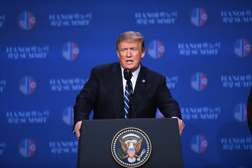 Tổng thống Mỹ Donald Trump trong cuộc họp báo sau Hội nghị thượng đỉnh Mỹ-Triều lần hai tại Hà Nội ngày 28/2/2019. (Nguồn: AFP/TTXVN)