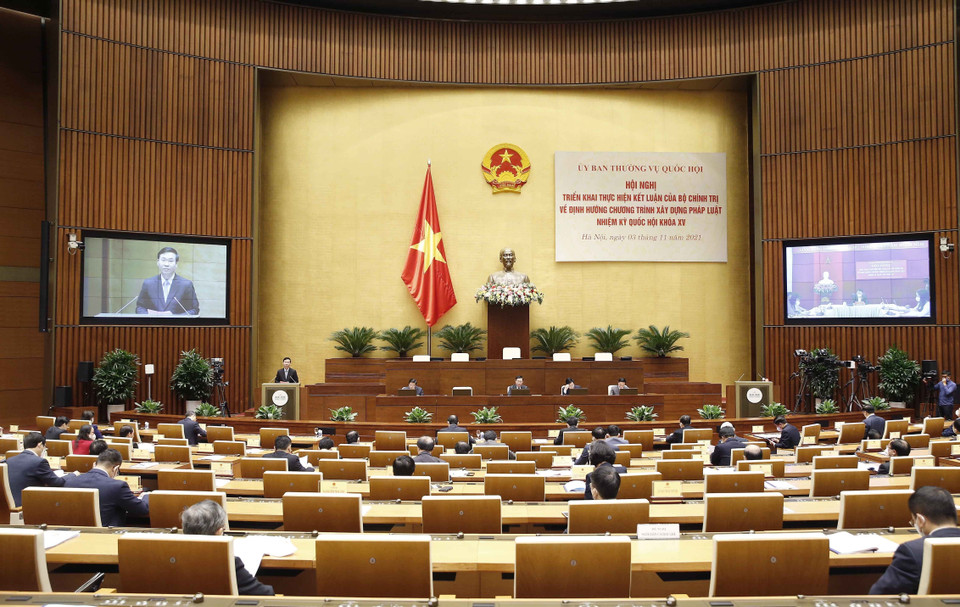 Ông Võ Văn Thưởng, Ủy viên Bộ Chính trị, Thường trực Ban Bí thư phát biểu. (Ảnh: Doãn Tấn/TTXVN)