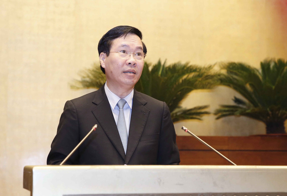 Ông Võ Văn Thưởng, Ủy viên Bộ Chính trị, Thường trực Ban Bí thư phát biểu. (Ảnh: Doãn Tấn/TTXVN)