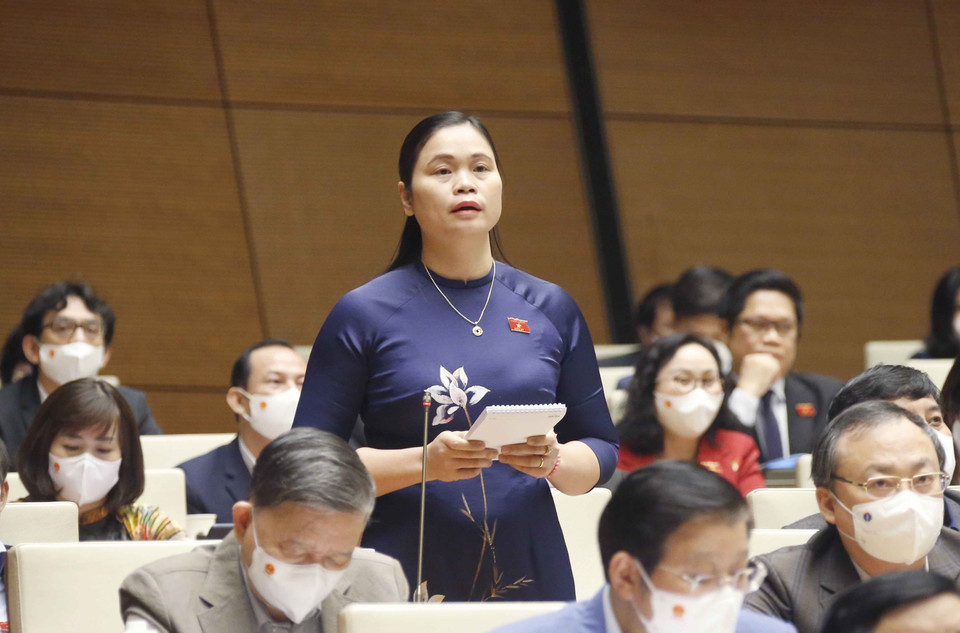 Đại biểu Quốc hội tỉnh Tuyên Quang Ma Thị Thuý đặt câu hỏi chất vấn. (Ảnh: Doãn Tấn/TTXVN)