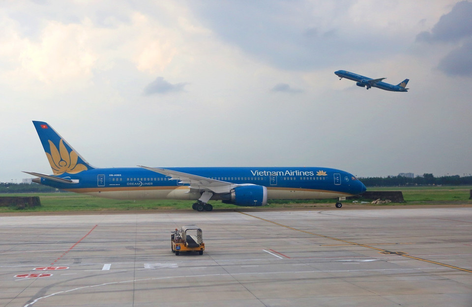 Hãng hàng không quốc gia Vietnam Airlines giành giải thưởng ở 2 hạng mục Hãng hàng không hạng phổ thông hàng đầu châu Á 2021 và Hãng hàng không hàng đầu châu Á về bản sắc văn hóa. (Ảnh: Ngọc Hà/ TTXVN)