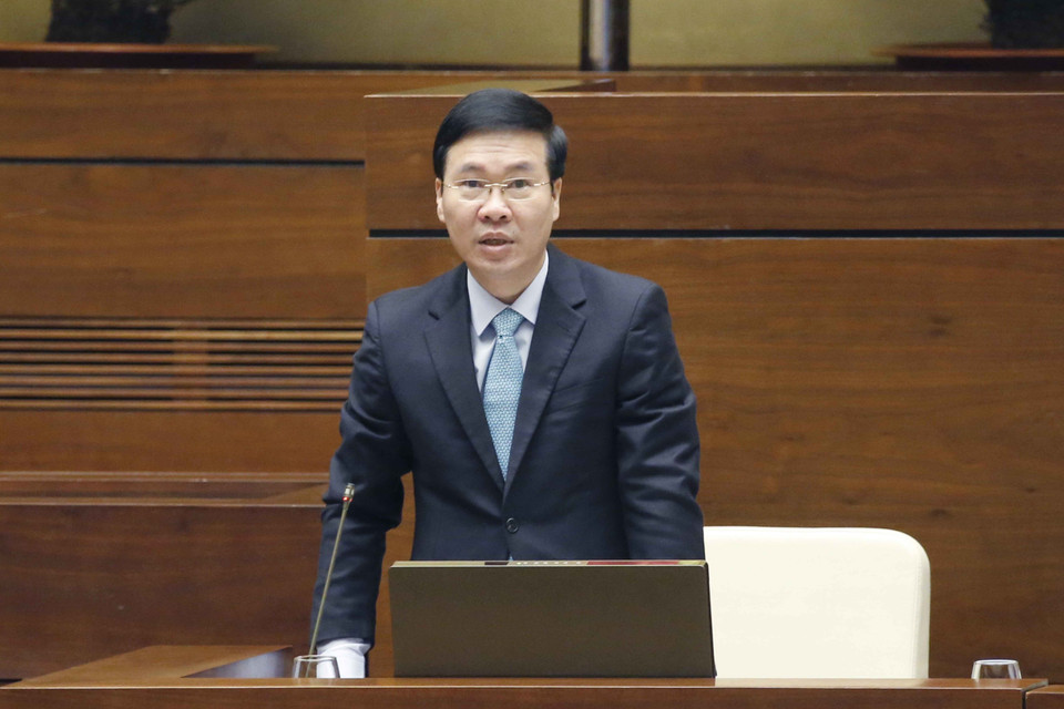 Ông Võ Văn Thưởng, Ủy viên Bộ Chính trị, Thường trực Ban Bí thư phát biểu. (Ảnh: Doãn Tấn/TTXVN)