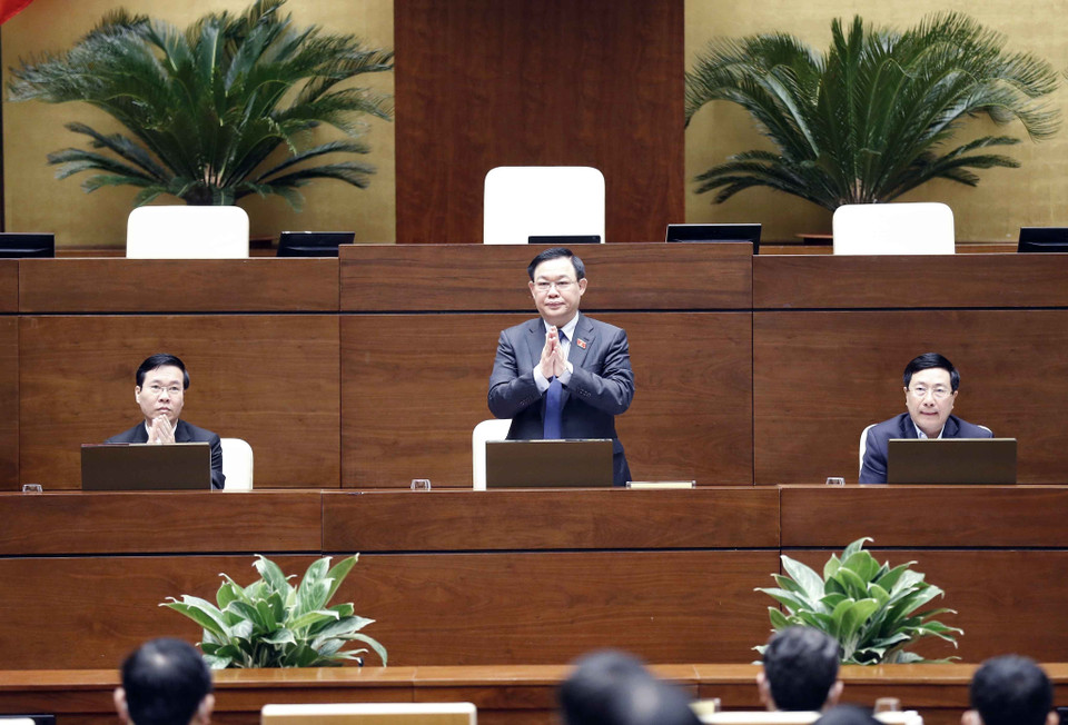 Chủ tịch Quốc hội Vương Đình Huệ đồng chủ trì hội nghị. (Ảnh: Doãn Tấn/TTXVN)