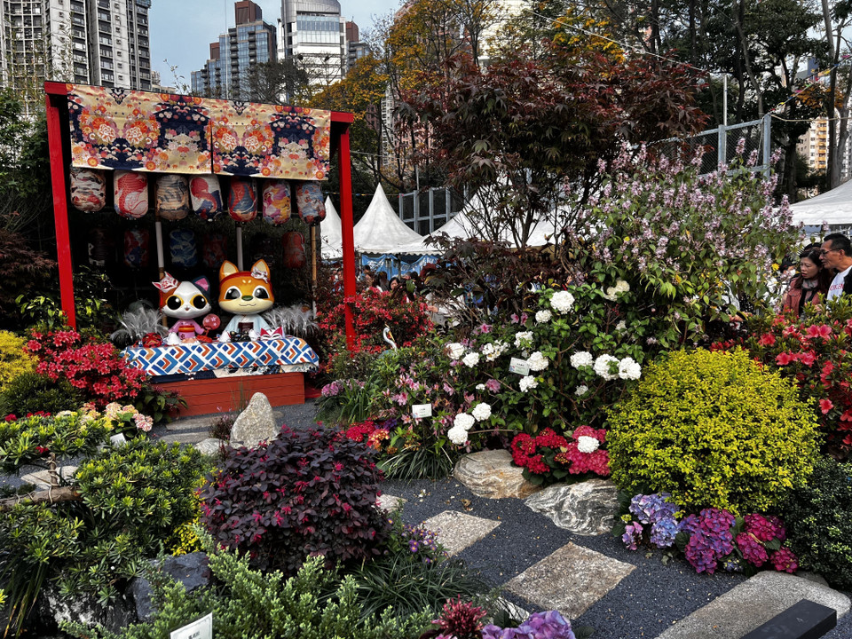 Khu vườn kiểu Nhật tại triển lãm hoa Hong Kong, Trung Quốc. (Ảnh: Mạc Luyện/TTXVN)