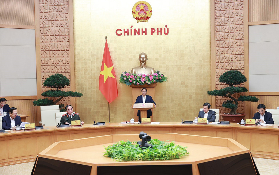 Thủ tướng Phạm Minh Chính chủ trì phiên họp Chính phủ thường kỳ tháng Hai. (Ảnh: Dương Giang/TTXVN)