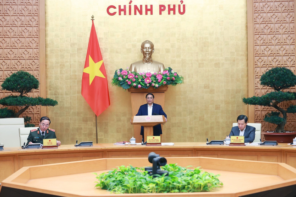 Thủ tướng Phạm Minh Chính chủ trì phiên họp Chính phủ thường kỳ tháng Hai. (Ảnh: Dương Giang/TTXVN)