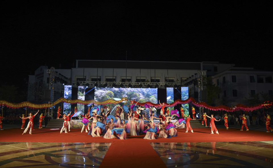 Trình diễn tiết mục nghệ thuật đặc sắc tại chương trình. (Ảnh: Xuân Tư/TTXVN)