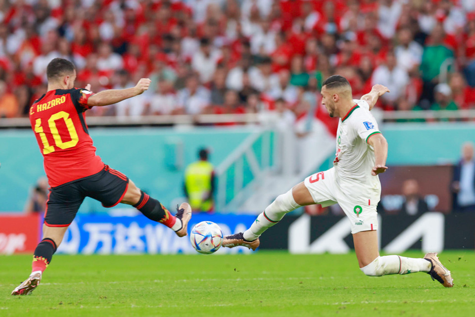 Bỉ là đội chơi hay hơn trong 45 phút đầu tiên khi tạo ra nhiều pha bóng đá chú ý nhưng các chân sút của họ đã không thể làm tung lưới của Maroc. (Ảnh: Hải An/Vietnam+)