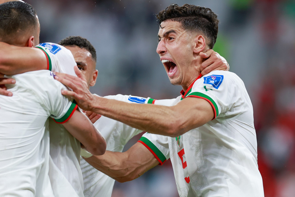 Niềm vui chiến thắng của đội tuyển Maroc. (Ảnh: Hải An/Vietnam+)