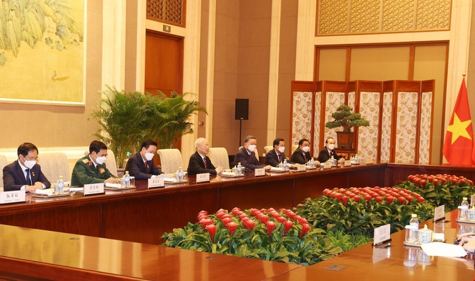 Tổng Bí thư Nguyễn Phú Trọng hội kiến Thủ tướng Trung Quốc Lý Khắc Cường. (Ảnh: Trí Dũng/TTXVN)