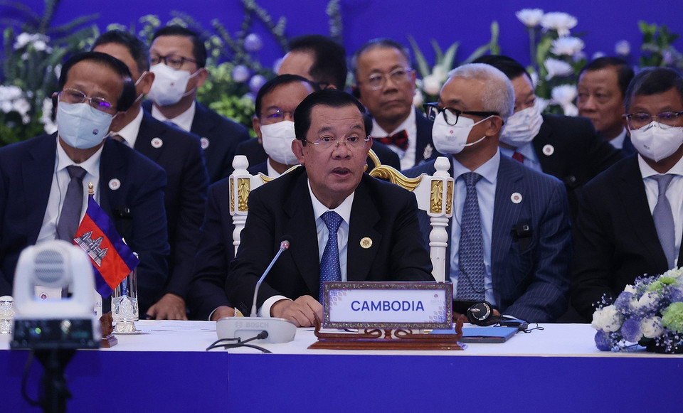 Thủ tướng Campuchia, Chủ tịch ASEAN 2022 Samdech Techo Hun Sen phát biểu. (Ảnh: Dương Giang/TTXVN)