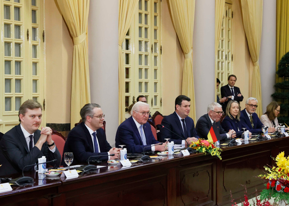 Tổng thống Cộng hòa Liên bang Đức Frank-Walter Steinmeier phát biểu. (Ảnh: Thống Nhất/TTXVN)