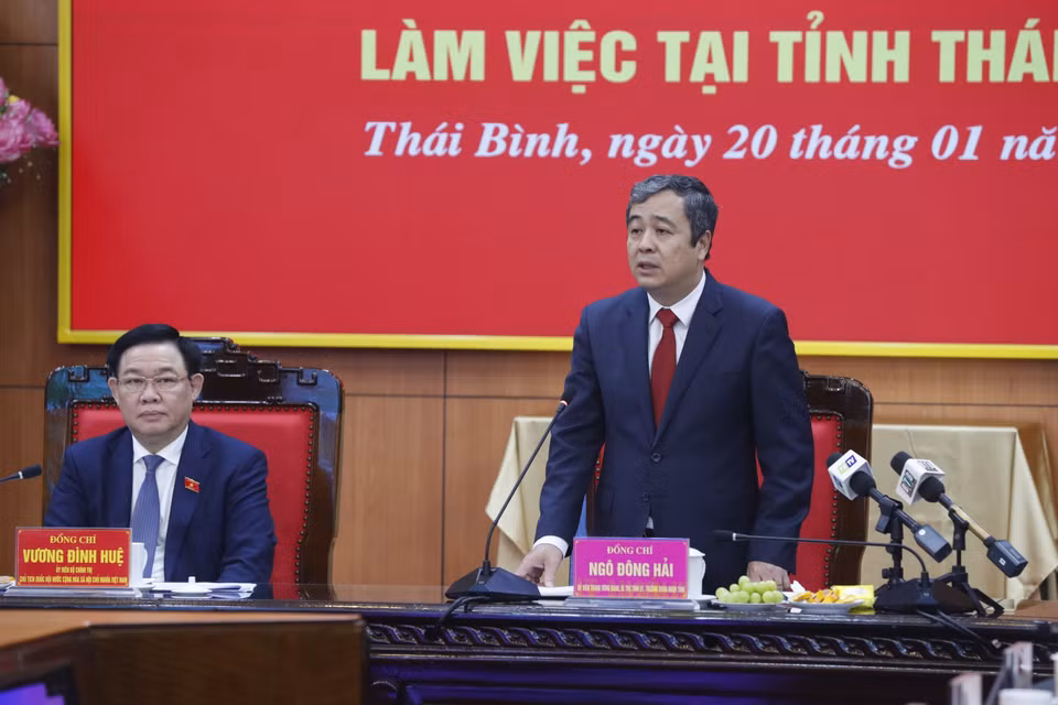 Ông Ngô Đông Hải, Ủy viên Trung ương Đảng, Bí thư Tỉnh uỷ Thái Bình phát biểu. (Ảnh: Nhan Sáng/TTXVN)