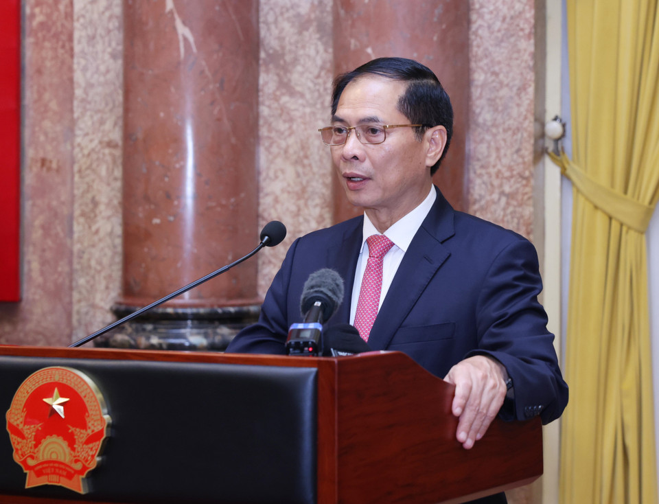 Bộ trưởng Bộ Ngoại giao Bùi Thanh Sơn phát biểu. (Ảnh: Lâm Khánh/TTXVN)
