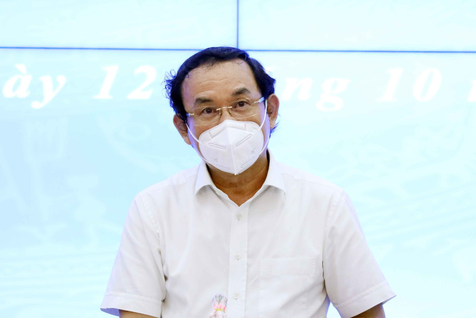 Ông Nguyễn Văn Nên, Ủy viên Bộ Chính trị, Bí thư Thành ủy Thành ủy Hồ Chí Minh, phát biểu. (Ảnh: Thống Nhất/TTXVN)