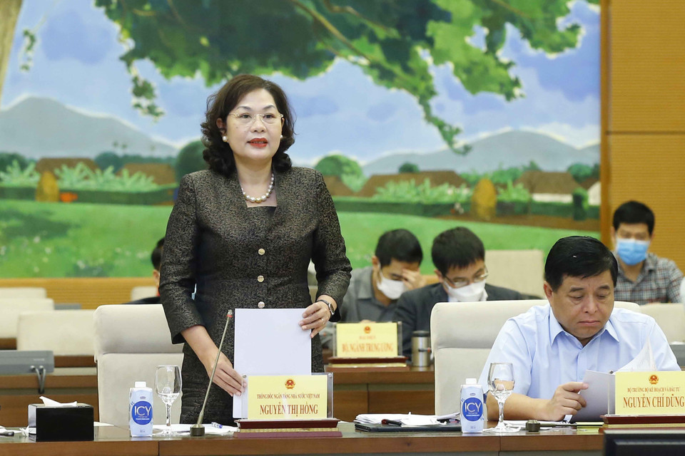 Thống đốc Ngân hàng Nhà nước Việt Nam Nguyễn Thị Hồng phát biểu. (Ảnh: Doãn Tấn/TTXVN)