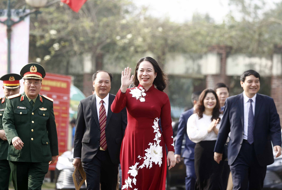 Sáng 11/2, tại Làng Văn hóa-Du lịch các dân tộc Việt Nam, Bộ Văn hóa, Thể thao và Du lịch khai mạc “Ngày hội sắc Xuân trên mọi miền Tổ quốc” năm 2023. Quyền Chủ tịch nước Võ Thị Ánh Xuân dự và phát biểu tại lễ khai mạc. (Ảnh: Thống Nhất/TTXVN)