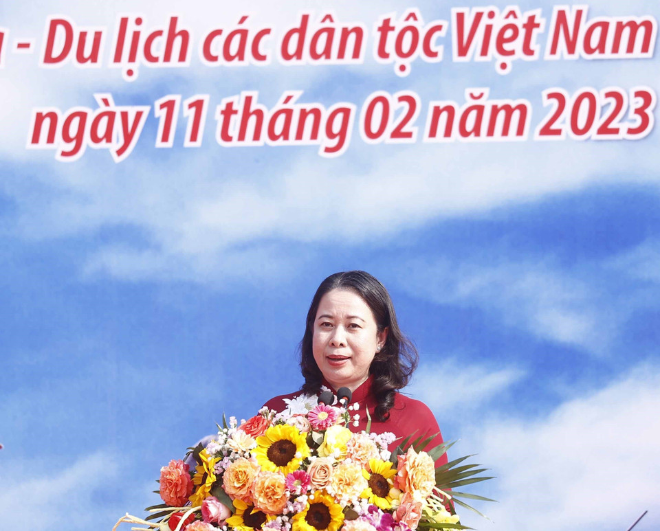 Quyền Chủ tịch nước Võ Thị Ánh Xuân phát biểu tại lễ khai mạc. (Ảnh: Thống Nhất/TTXVN)