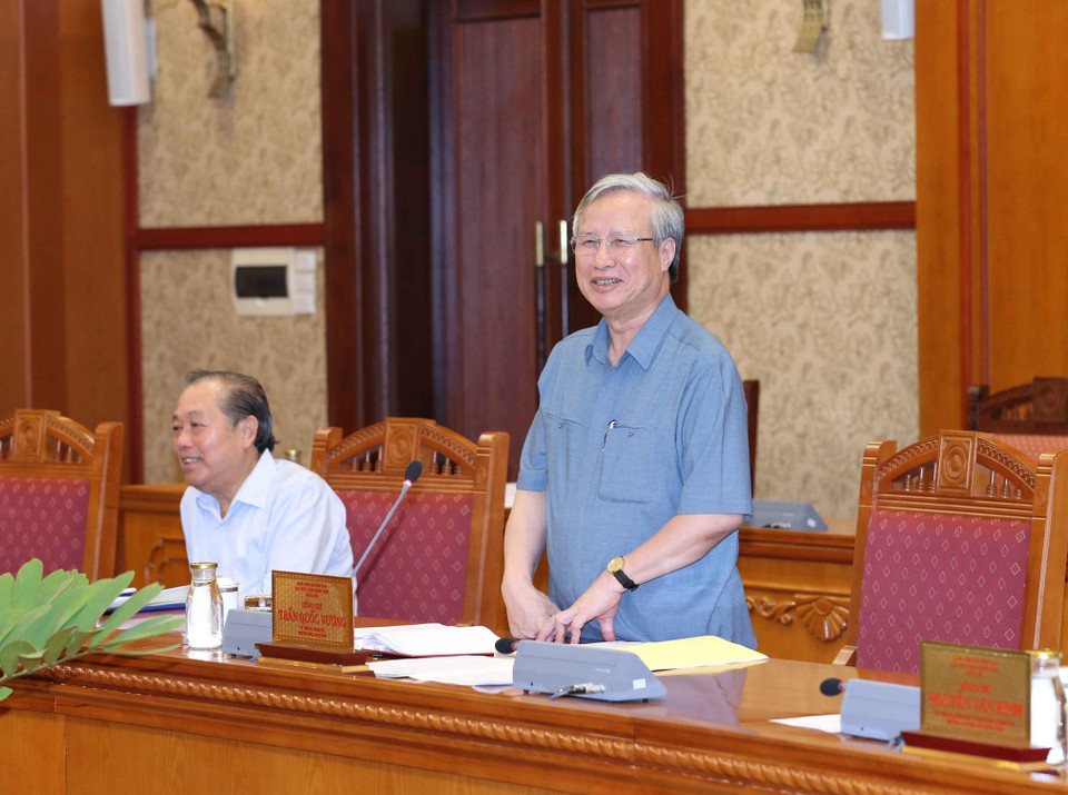 Ông Trần Quốc Vượng, Ủy viên Bộ Chính trị, Thường trực Ban Bí thư chủ trì buổi làm việc của Bộ Chính trị với Ban Thường vụ Đảng ủy Khối các cơ quan Trung ương, sáng 14/9/2020. (Ảnh: Phương Hoa/TTXVN)