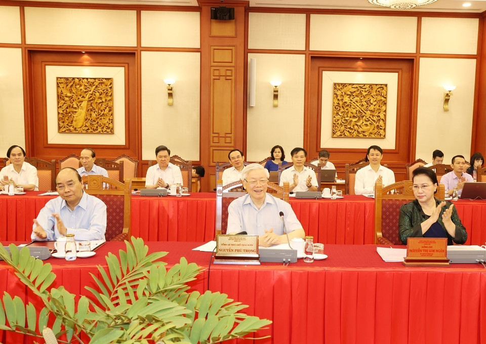 Tại buổi làm việc với Thành ủy Hà Nội, Tổng Bí thư, Chủ tịch nước Nguyễn Phú Trọng đặc biệt lưu ý, Thủ đô Hà Nội là bộ mặt cả nước, bộ mặt quốc gia, hình ảnh Việt Nam, cần mở rộng quan hệ với thủ đô các nước, đồng thời tranh thủ tối đa sự giúp đỡ của Trung ương. (Ảnh: Trí Dũng/TTXVN)