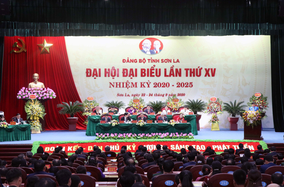 Quang cảnh Lễ khai mạc Đại hội Đại biểu Đảng bộ tỉnh Sơn La lần thứ XV, nhiệm kỳ 2020-2025. (Ảnh: Quang Quyết/TTXVN)