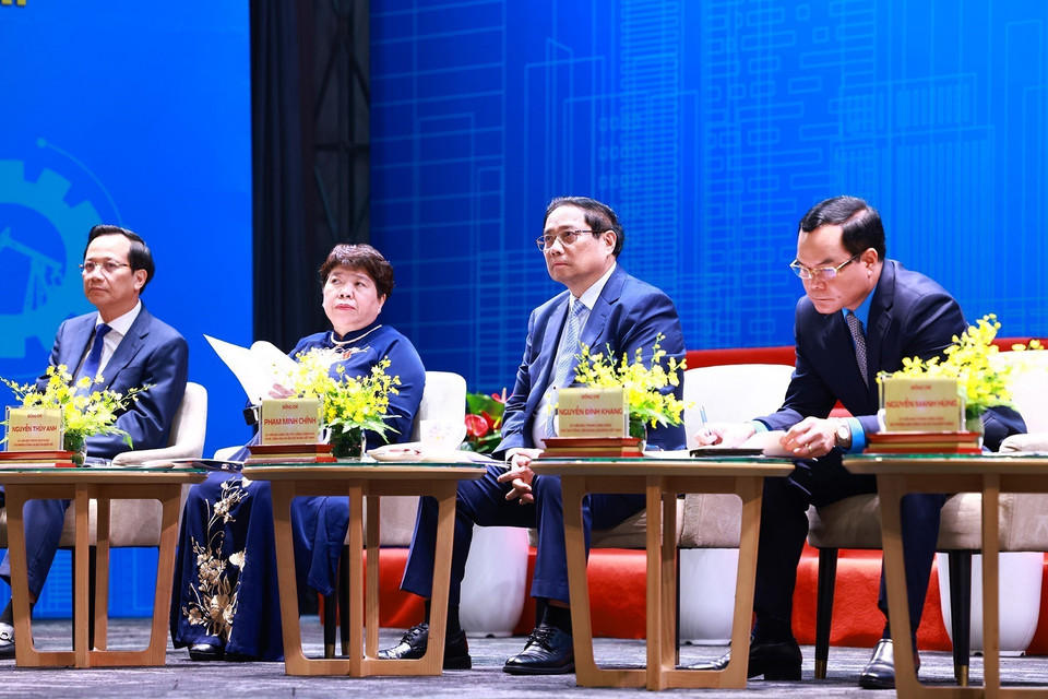 Thủ tướng Phạm Minh Chính tham dự Diễn đàn Nâng cao Năng suất Lao động Quốc gia năm 2024. (Ảnh: Dương Giang/TTXVN)