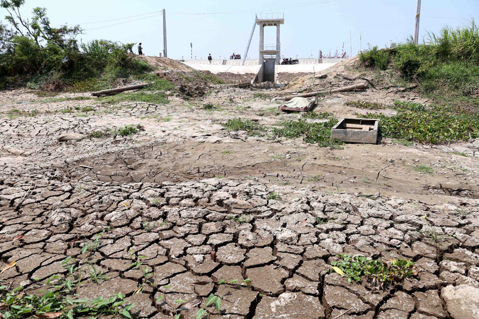 Cống thủy lợi tại xã Long Hòa, thị xã Gò Công, không thể sử dụng vì hạn hán, xâm nhập mặn. (Ảnh: Vũ Sinh/TTXVN)