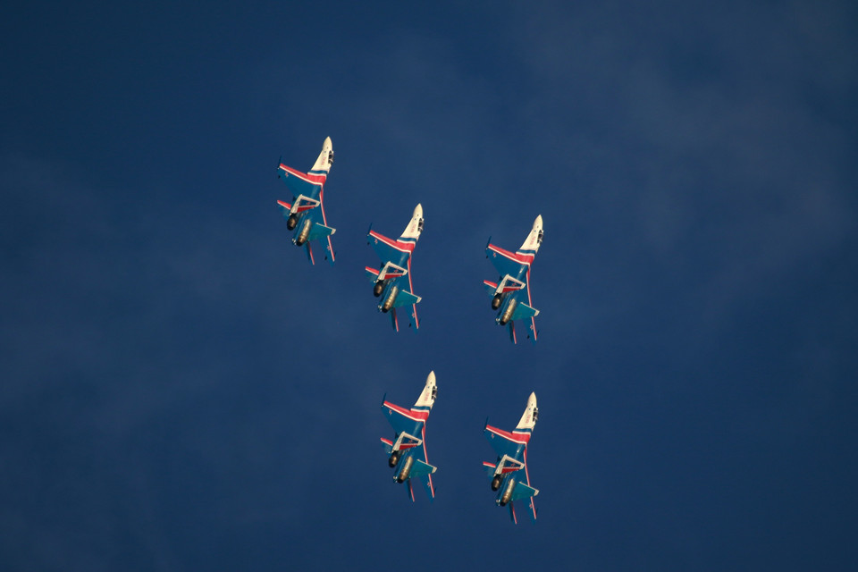 Trình diễn bay thuật lái luôn là điểm nhấn tại các cuộc triển lãm hàng không quốc tế tại Moskva. (Ảnh: Trần Hiếu/TTXVN)