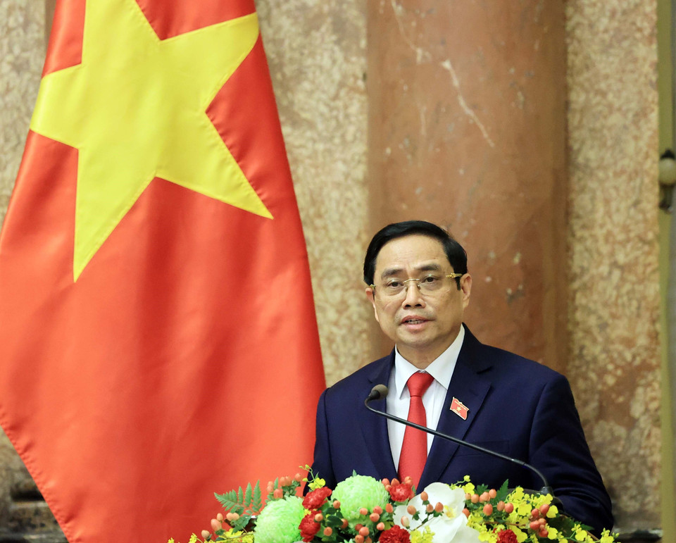 Thủ tướng Phạm Minh Chính phát biểu. (Ảnh: Dương Giang/TTXVN)