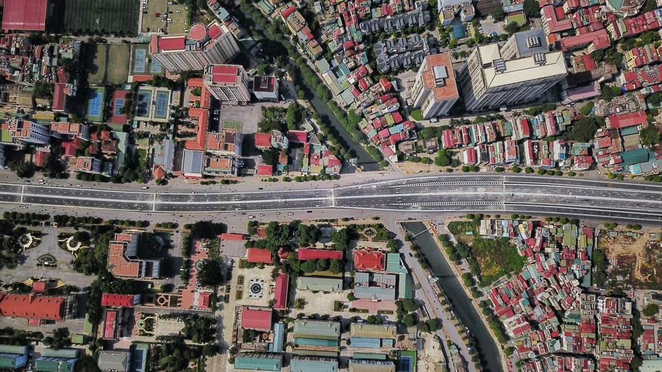 Đoạn đường đi qua địa bàn của 2 quận Đống Đa và Thanh Xuân. (Ảnh: Thành Đạt/TTXVN)