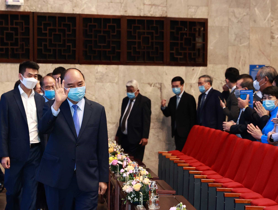 Chủ tịch nước Nguyễn Xuân Phúc tới dự buổi lễ. (Ảnh: Thống Nhất/TTXVN)