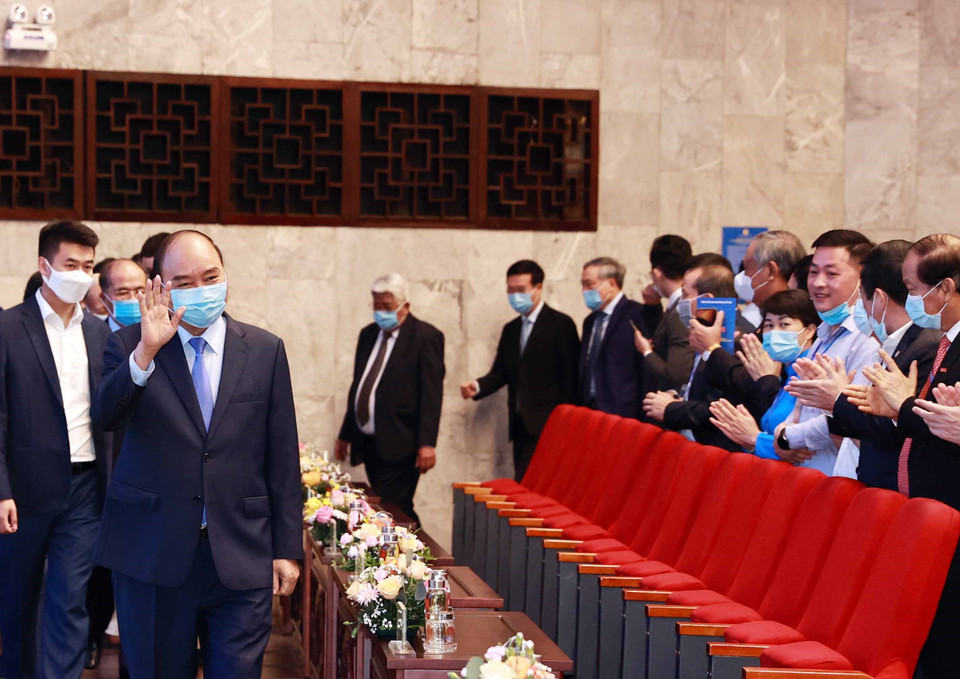 Chủ tịch nước Nguyễn Xuân Phúc tới dự buổi lễ. (Ảnh: Thống Nhất/TTXVN)