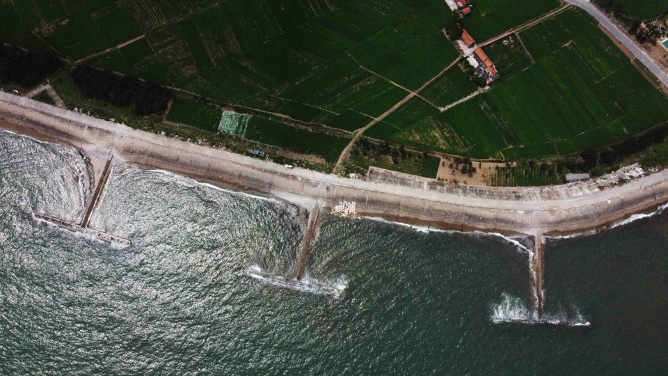 Kè mỏ chữ T bảo vệ đê biển Thịnh Long, thị trấn Thịnh Long. (Ảnh: Vũ Sinh/TTXVN)