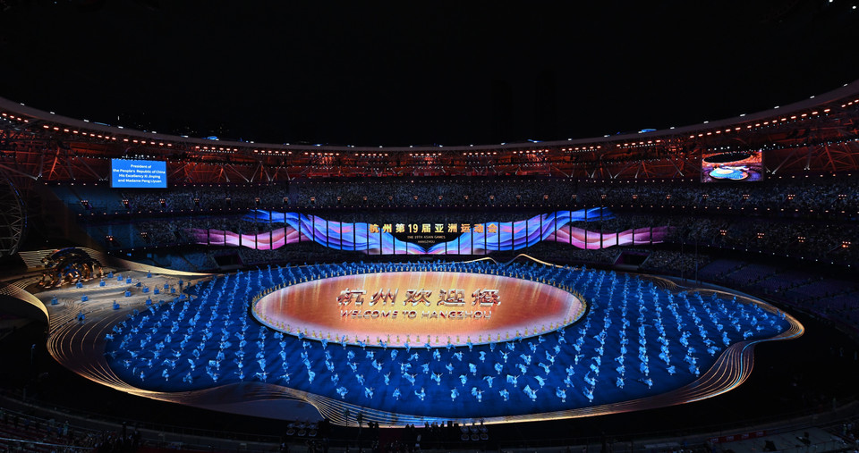 Quang cảnh Lễ khai mạc ASIAD lần thứ 19 trên Sân vận động Olympic tại Hàng Châu, tỉnh Chiết Giang, Trung Quốc, ngày 23/9/2023. (Ảnh: THX/TTXVN)